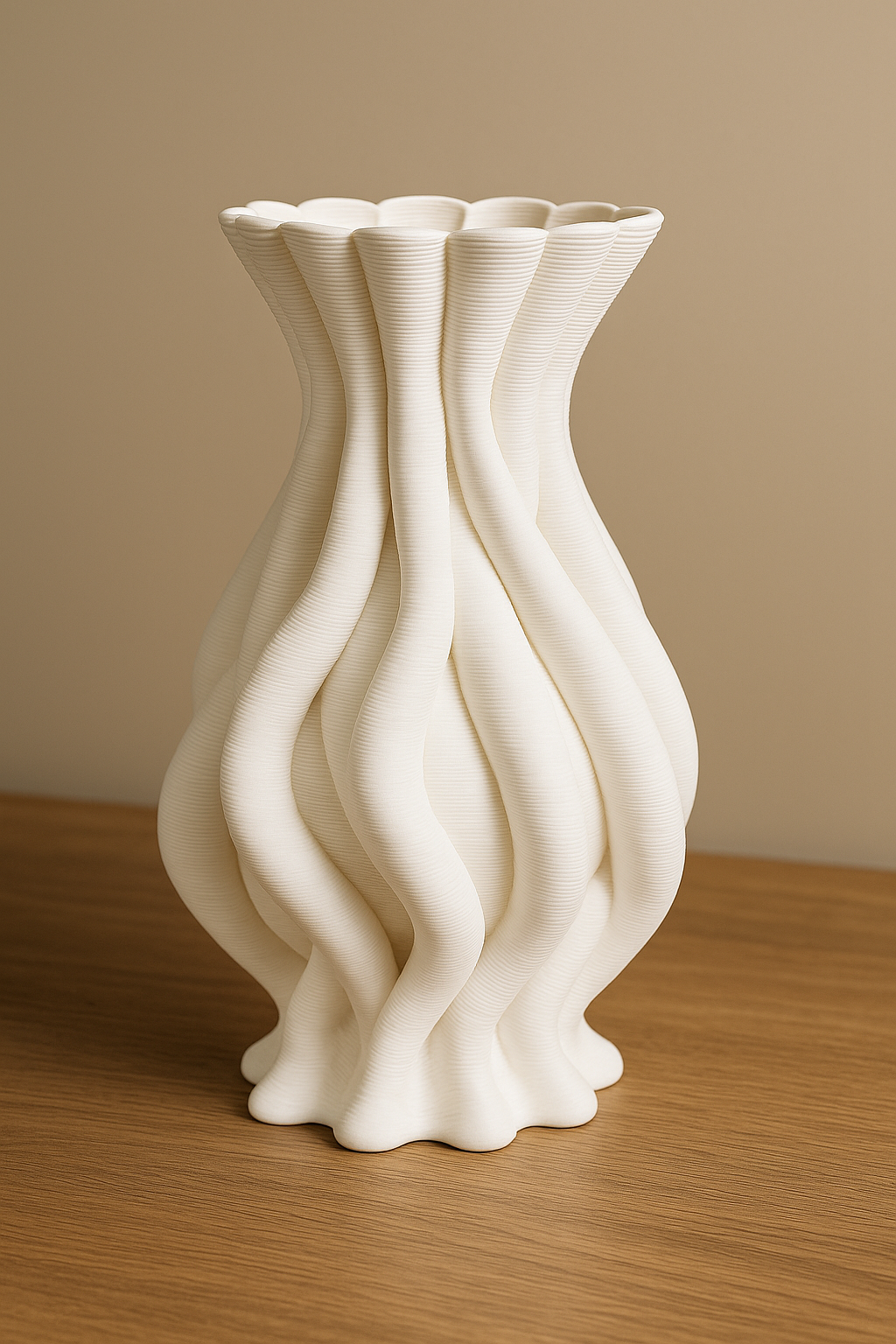 White ceramic vase with wavy design